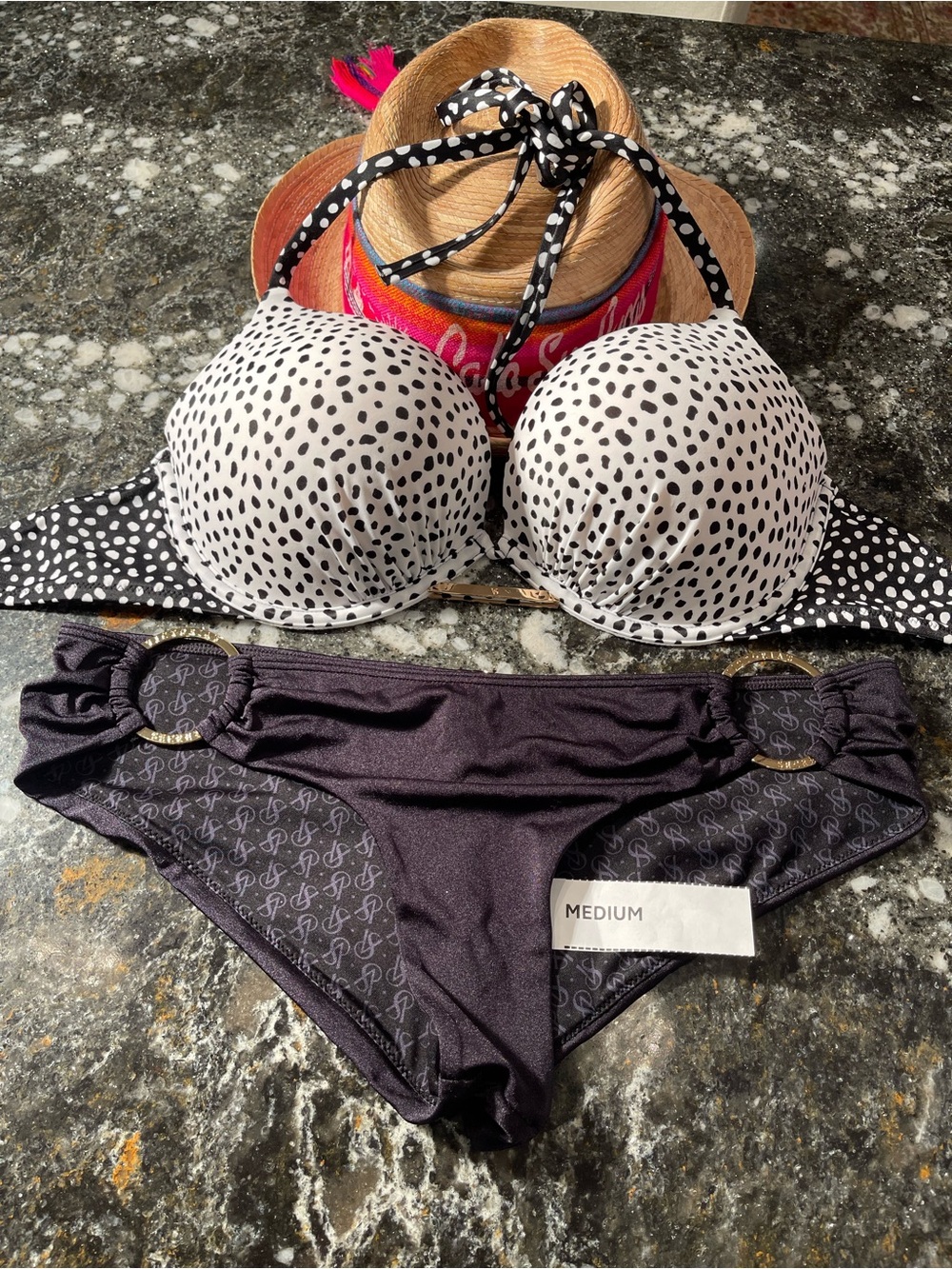 Victoria Secret bikini bombshell push-up add two cups 34D &M hoop bottoms